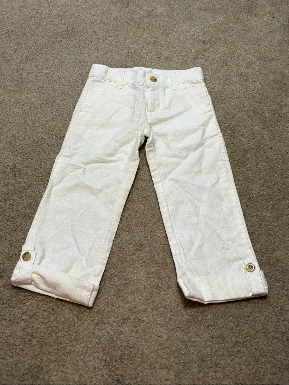 Janie and Jack Cream Capri Pants with Button Cuffs